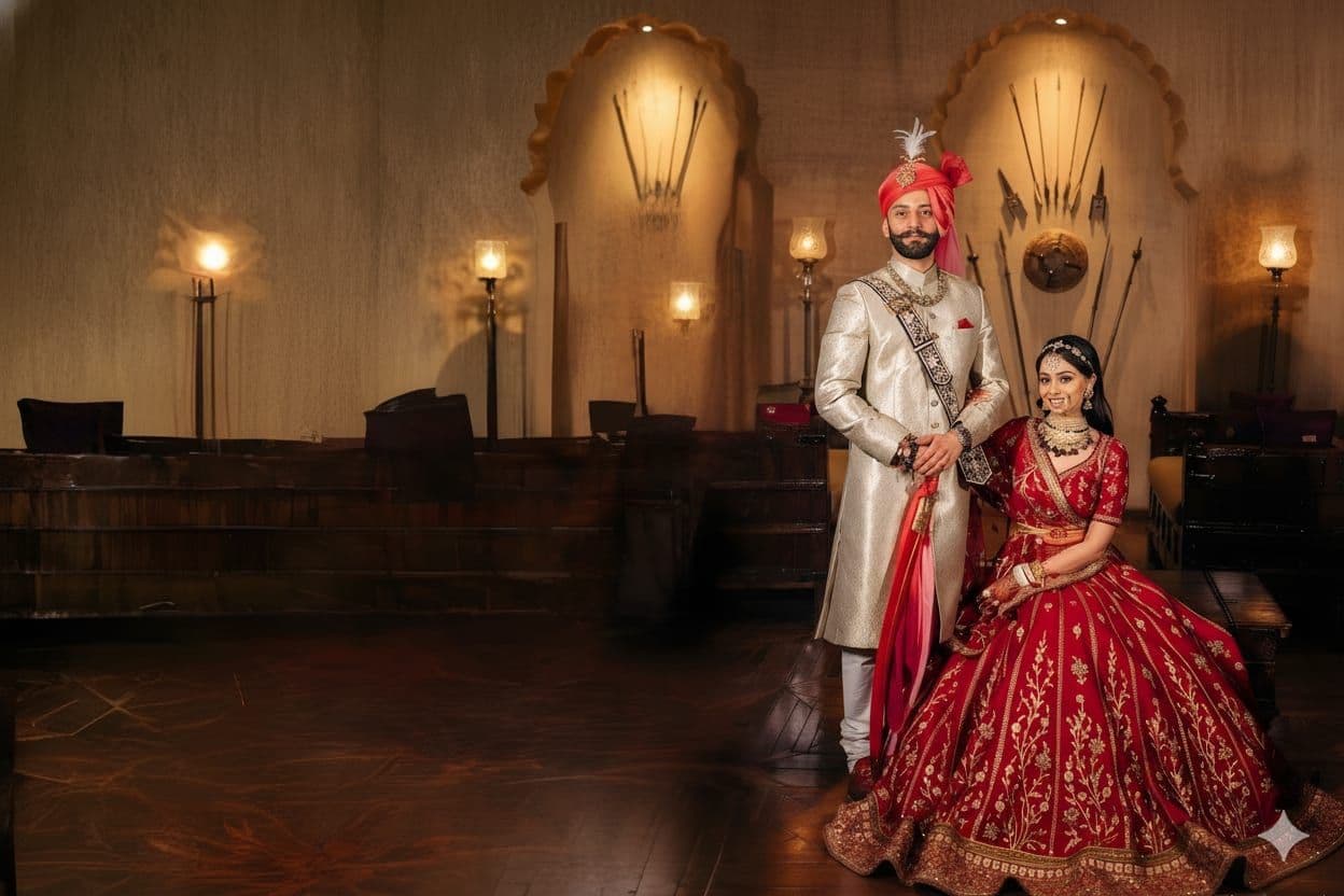 Rajpurohit bride and groom in traditional attire